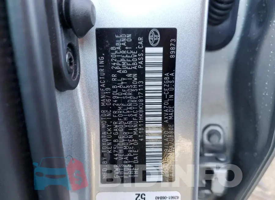 4T1B11HK8KU817113 Photo# 12