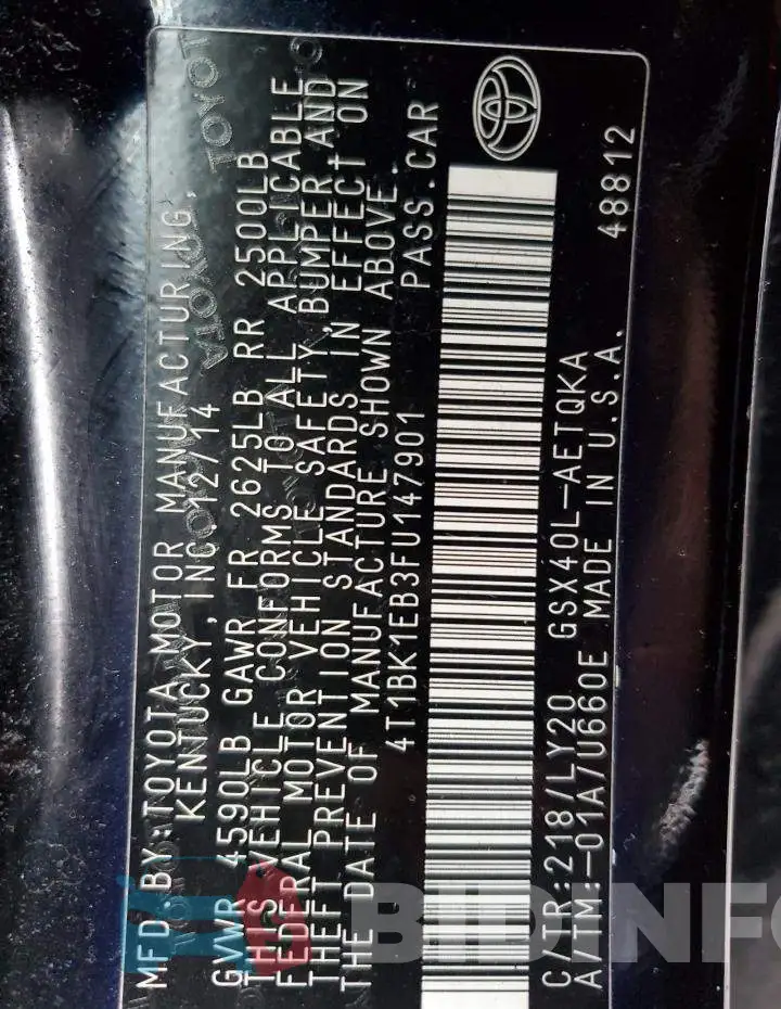4T1BK1EB3FU147901 Photo# 12