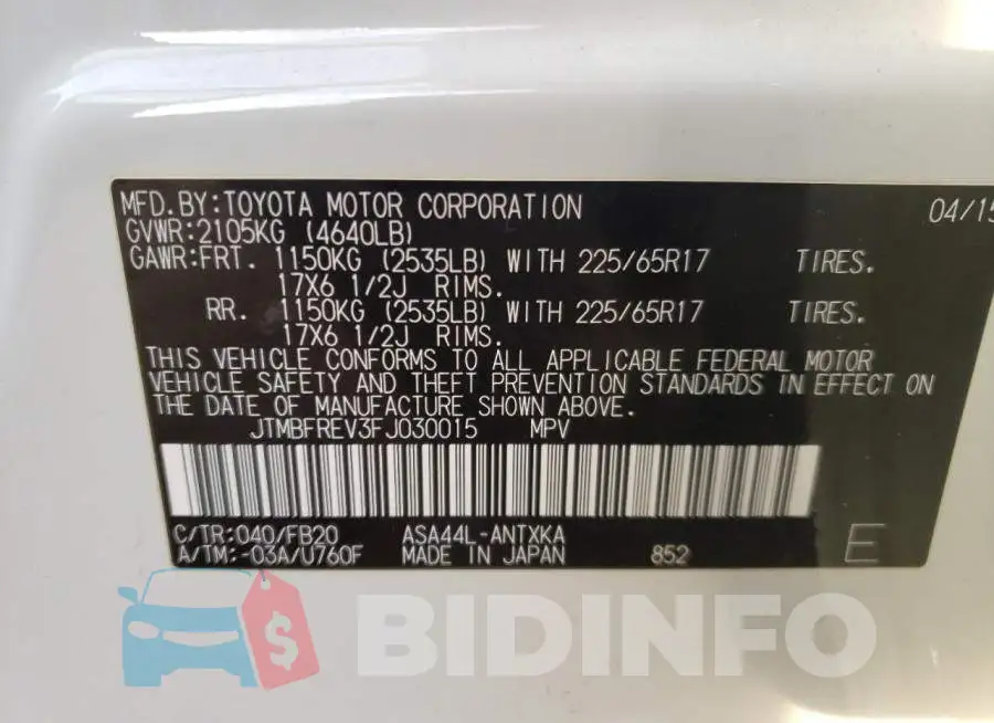 JTMBFREV3FJ030015 Photo# 13