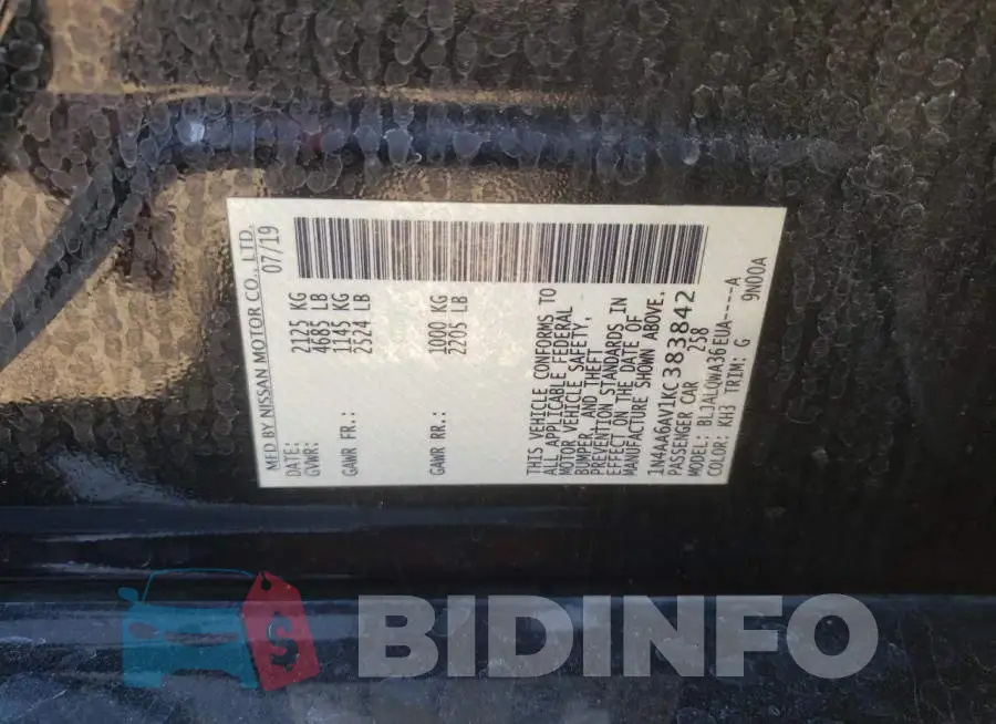 1N4AA6AV1KC383842 Photo# 13