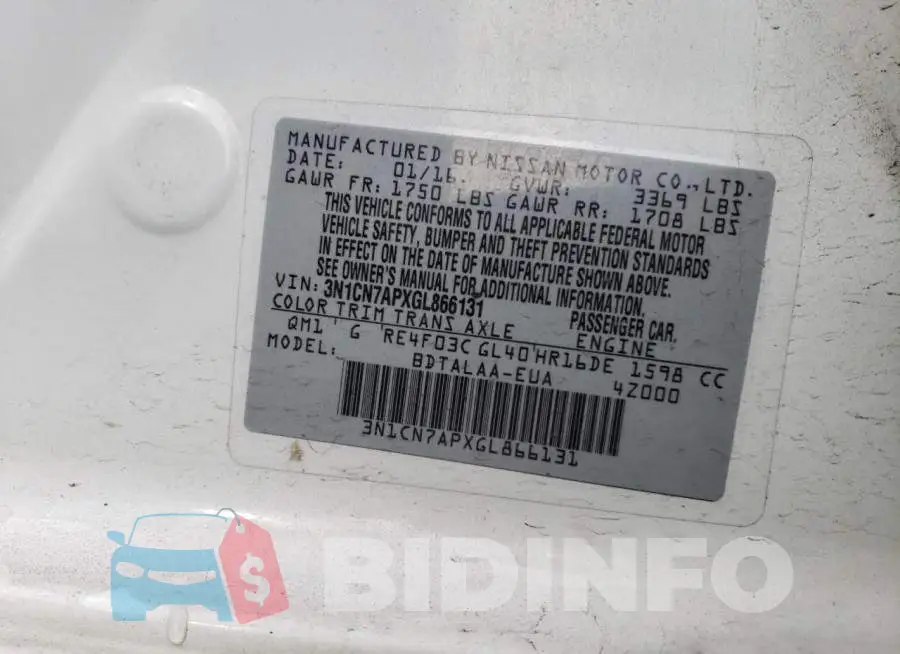 3N1CN7APXGL866131 Photo# 13