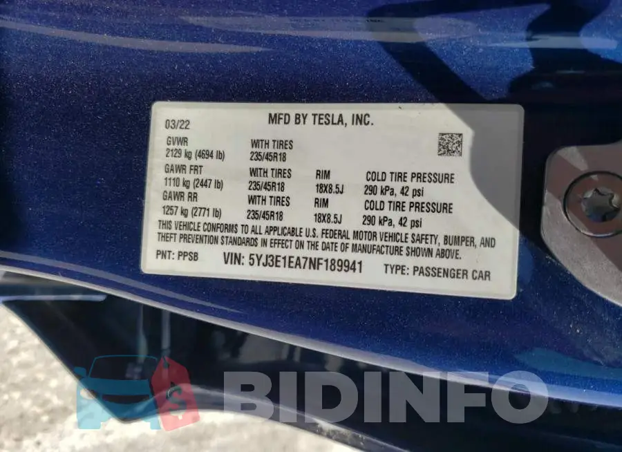 5YJ3E1EA7NF189941 Photo# 12