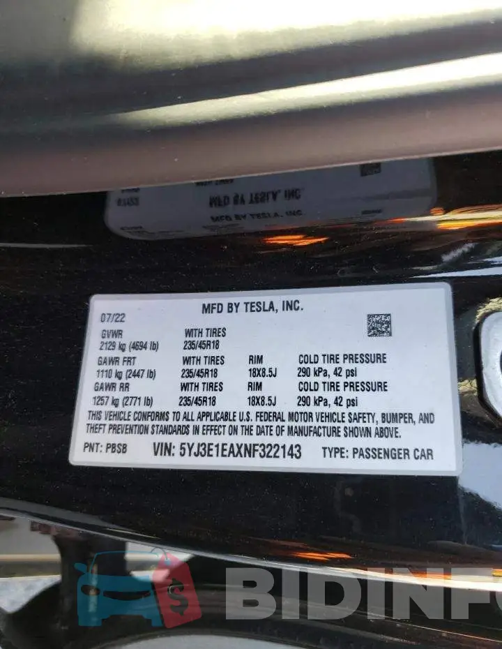 5YJ3E1EAXNF322143 Photo# 12