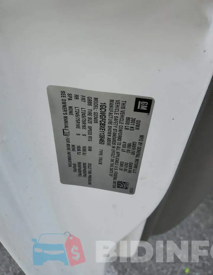 1GCWGFCBXE1138460 Photo# 13