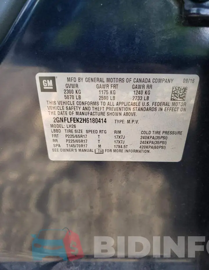 2GNFLFEK2H6180414 Photo# 12