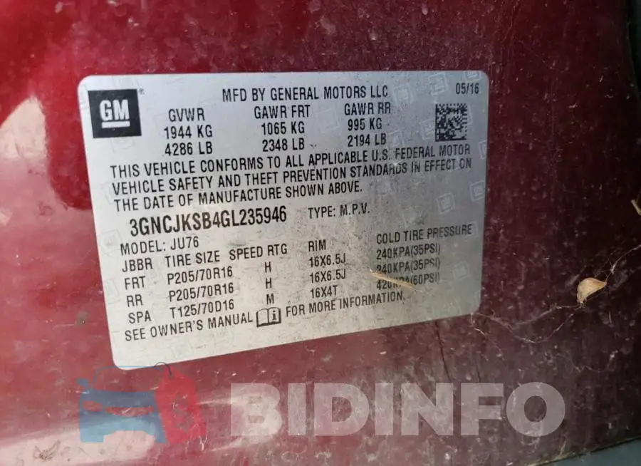 3GNCJKSB4GL235946 Photo# 13