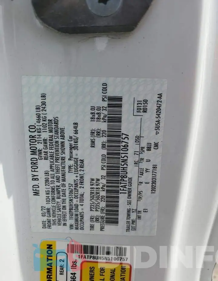 1FATP8UH5N5106757 Photo# 13
