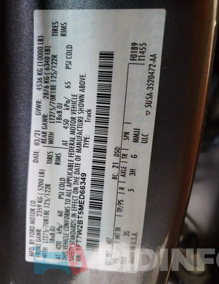 1FT7W2BT5MED66349 Photo# 13