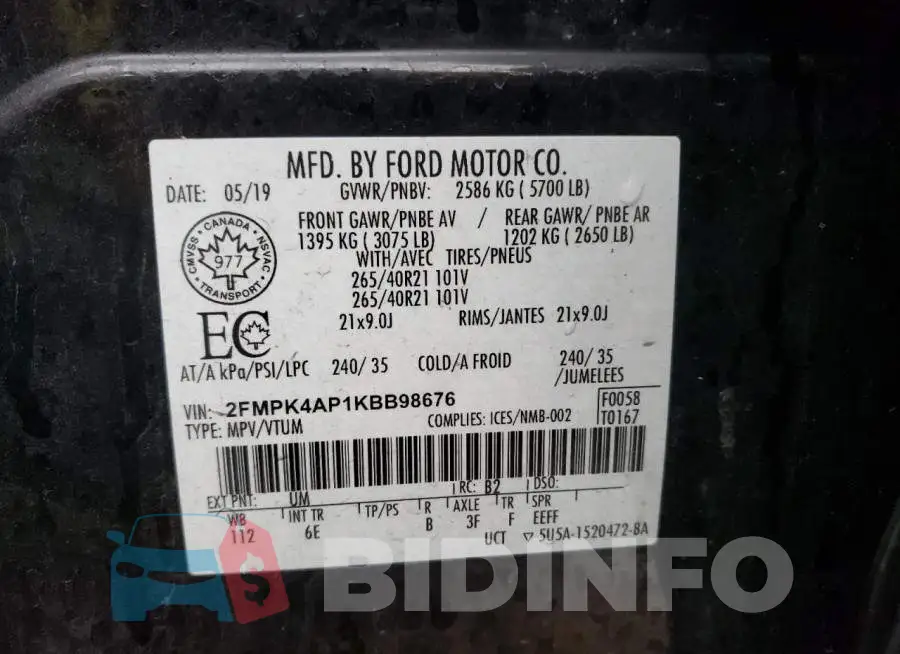 2FMPK4AP1KBB98676 Photo# 13