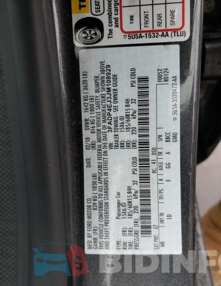 3FADP4EJ3JM108929 Photo# 12