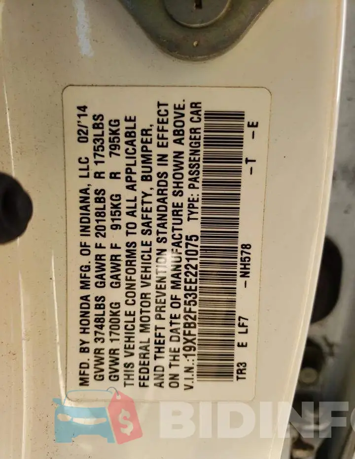 19XFB2F53EE221075 Photo# 12