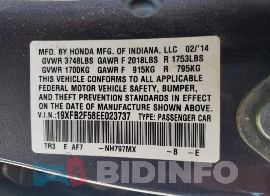 19XFB2F58EE023737 Photo# 13