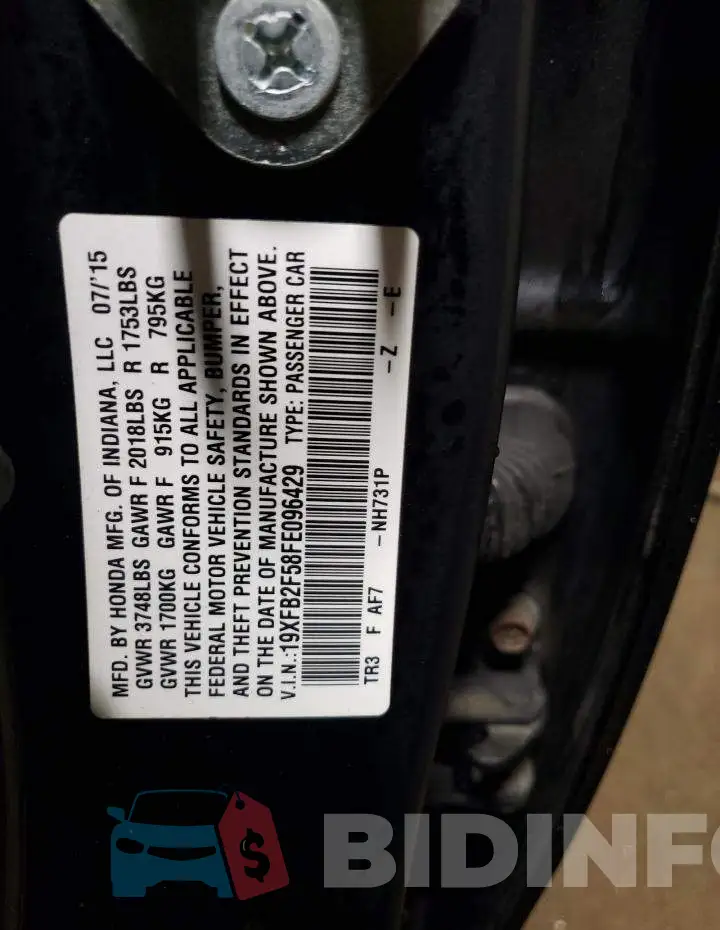 19XFB2F58FE096429 Photo# 12