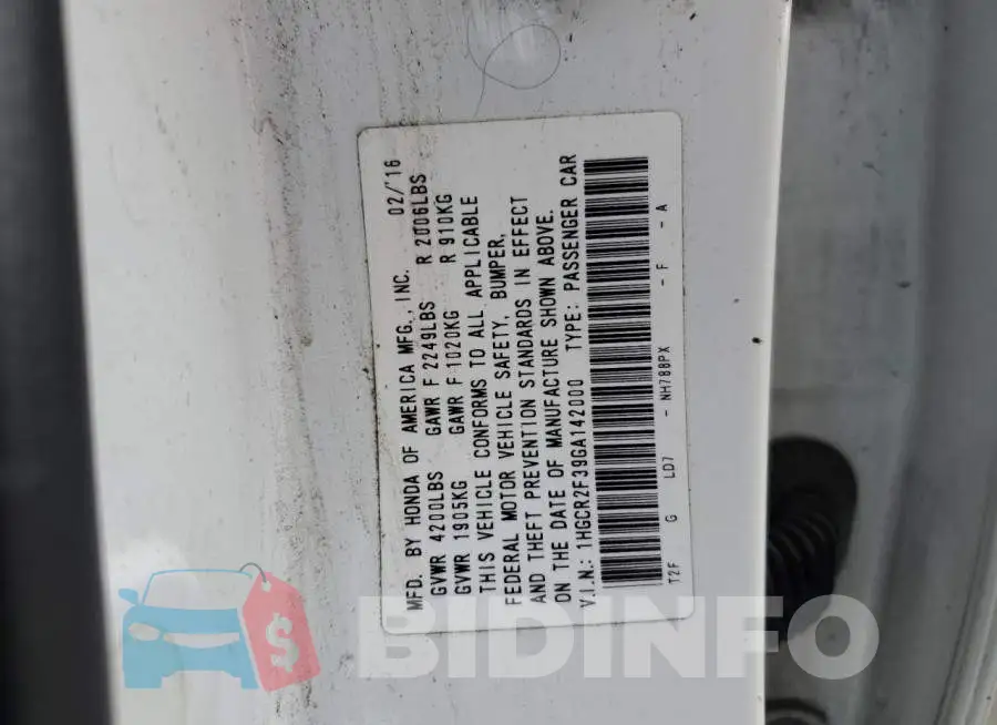 1HGCR2F39GA142000 Photo# 12