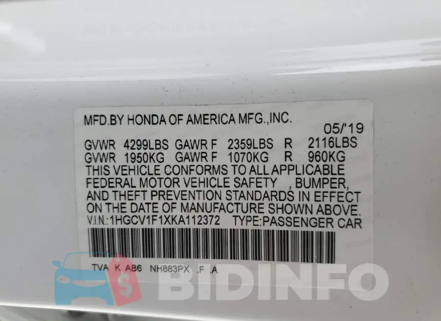 1HGCV1F1XKA112372 Photo# 12