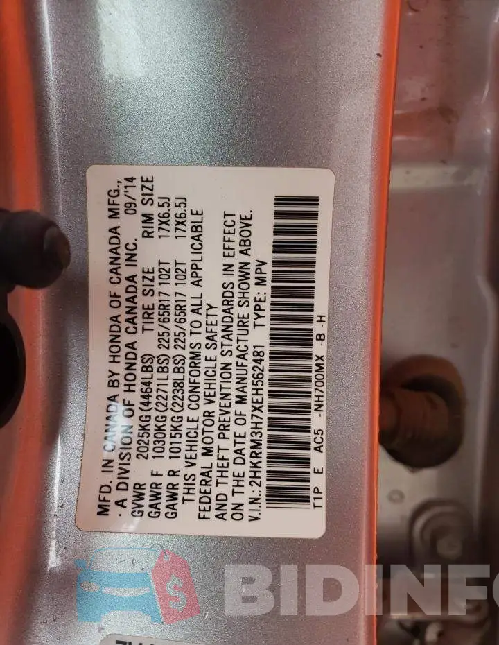 2HKRM3H7XEH562481 Photo# 13