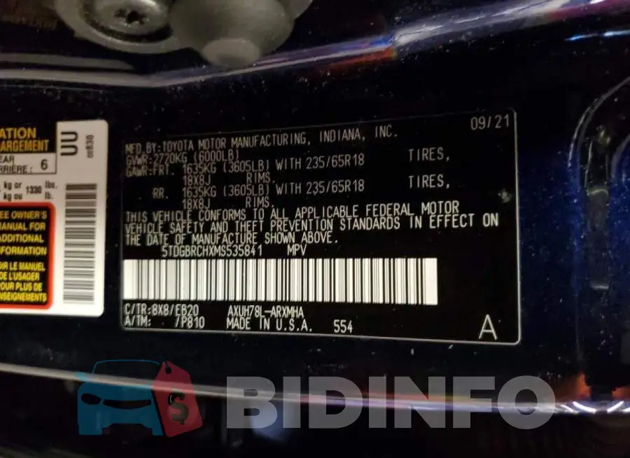 5TDGBRCHXMS535841 Photo# 12