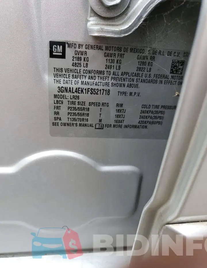 3GNAL4EK1FS521718 Photo# 13