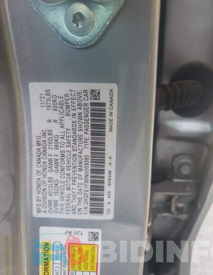 2HGFE1F96NH309385 Photo# 12