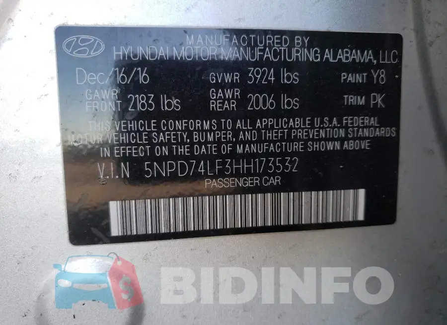 5NPD74LF3HH173532 Photo# 12