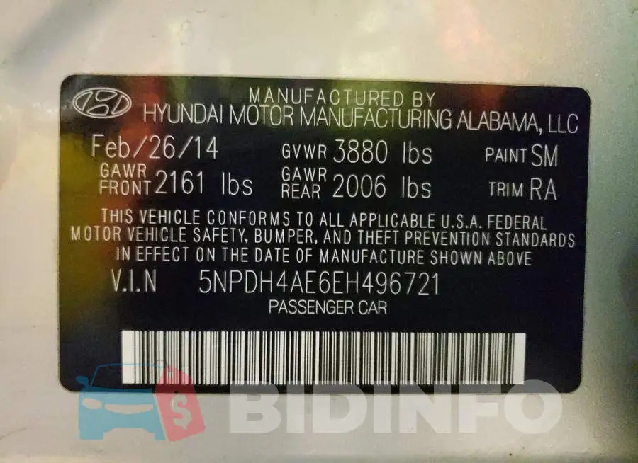 5NPDH4AE6EH496721 Photo# 12