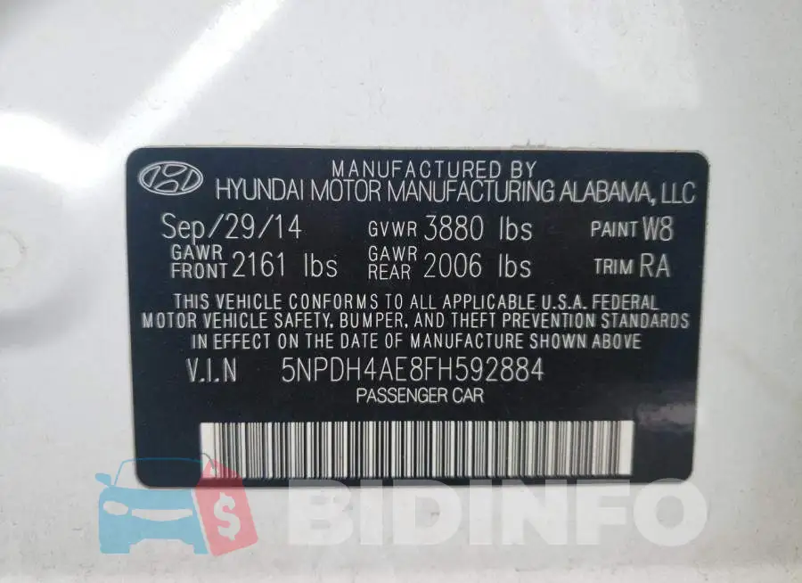 5NPDH4AE8FH592884 Photo# 12