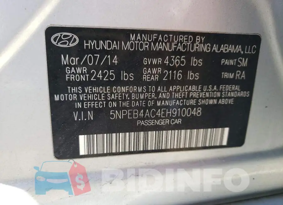 5NPEB4AC4EH910048 Photo# 12