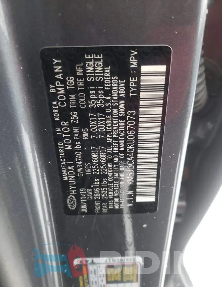 KM8J3CA40KU067073 Photo# 13