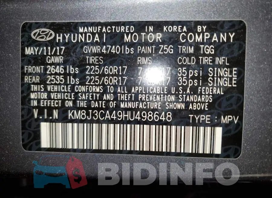 KM8J3CA49HU498648 Photo# 13