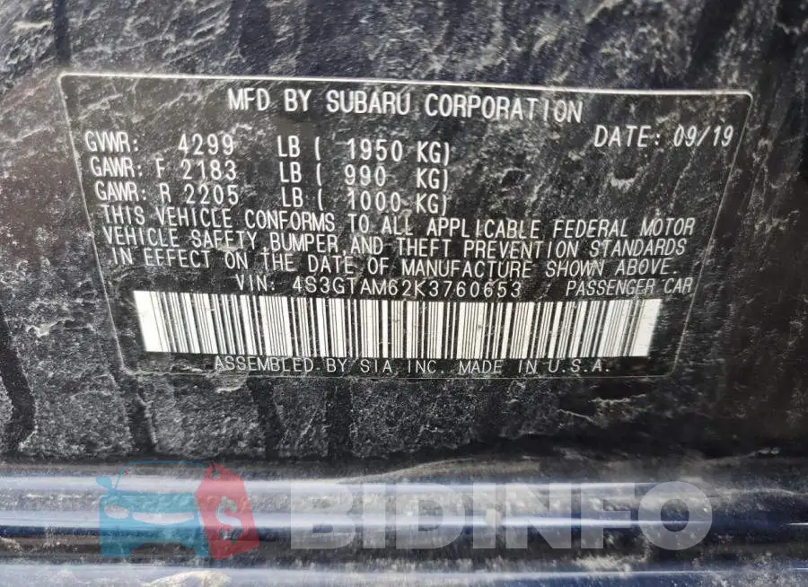 4S3GTAM62K3760653 Photo# 12