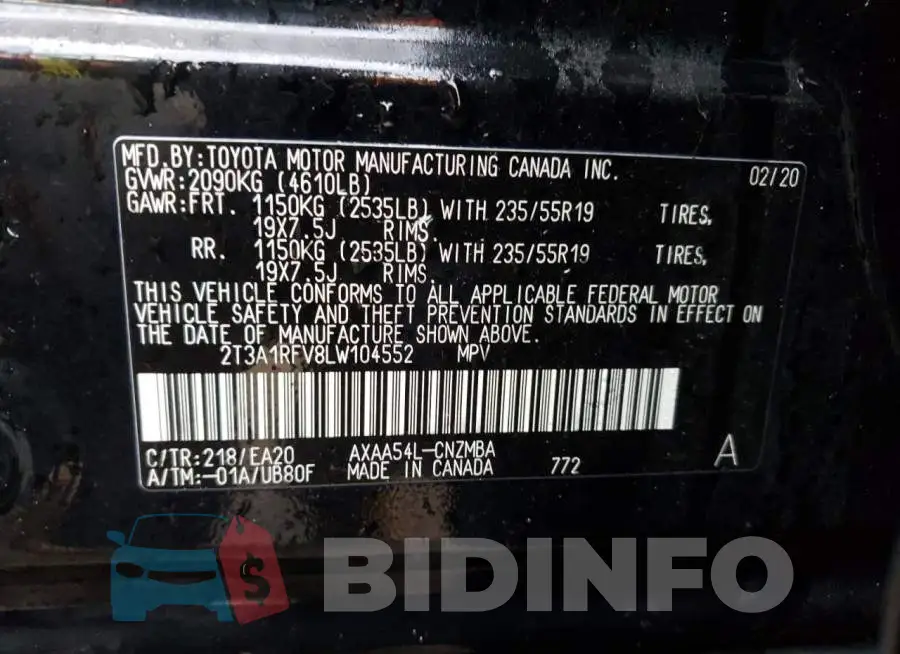 2T3A1RFV8LW104552 Photo# 13