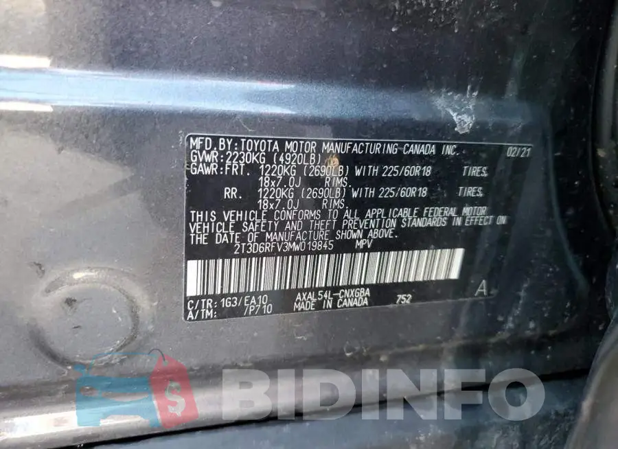 2T3D6RFV3MW019845 Photo# 13