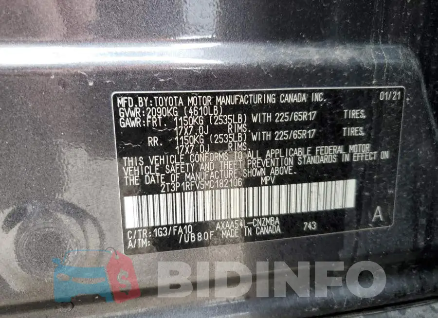2T3P1RFV5MC182106 Photo# 12
