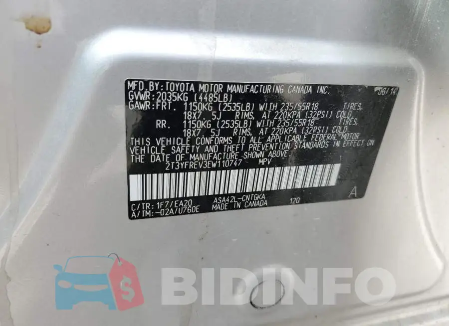 2T3YFREV3EW110747 Photo# 13