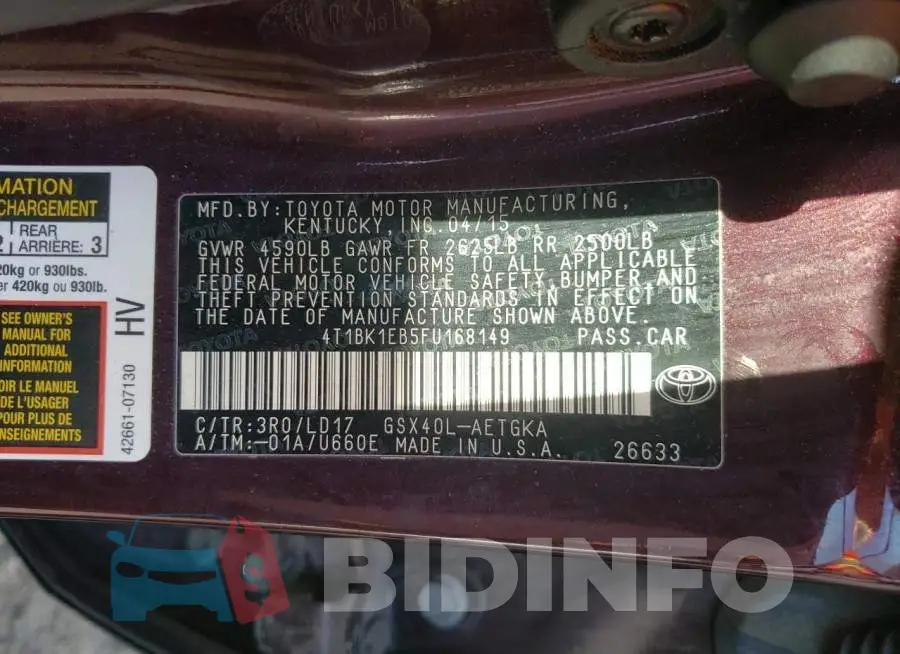 4T1BK1EB5FU168149 Photo# 12