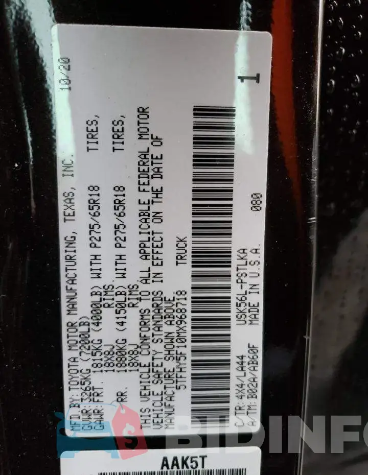 5TFHY5F10MX968718 Photo# 12