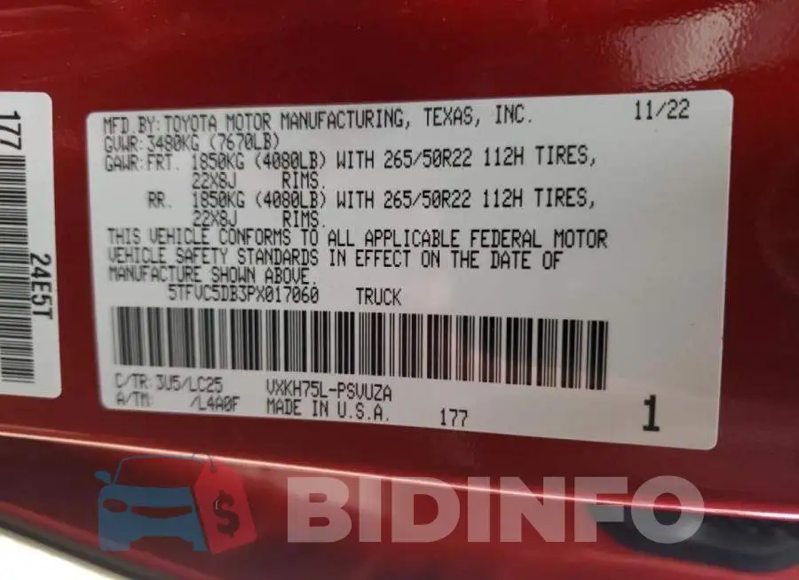 5TFVC5DB3PX017060 Photo# 12