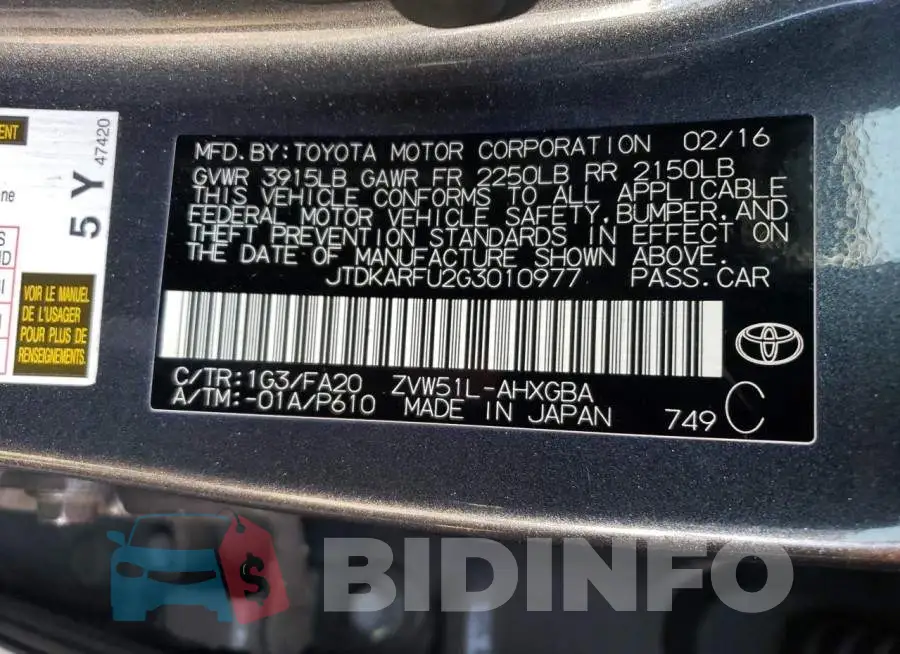 JTDKARFU2G3010977 Photo# 12