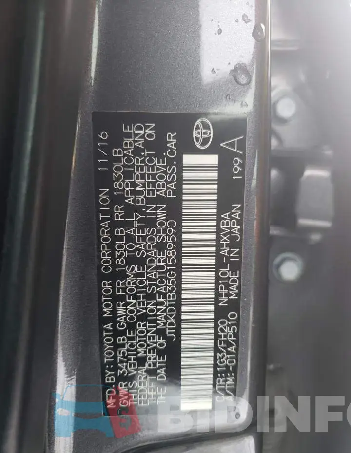 JTDKDTB35G1589590 Photo# 12