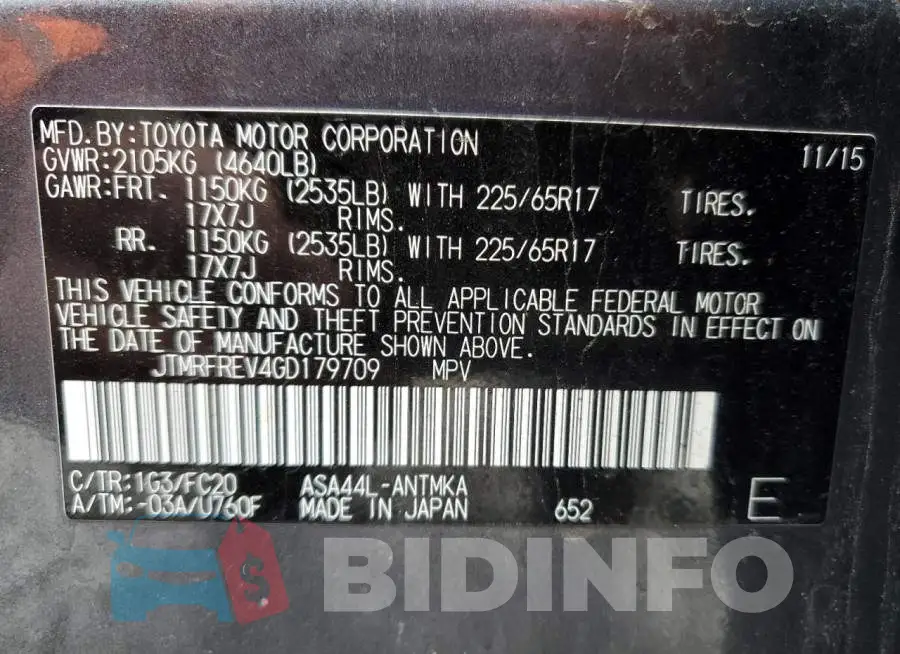 JTMRFREV4GD179709 Photo# 13