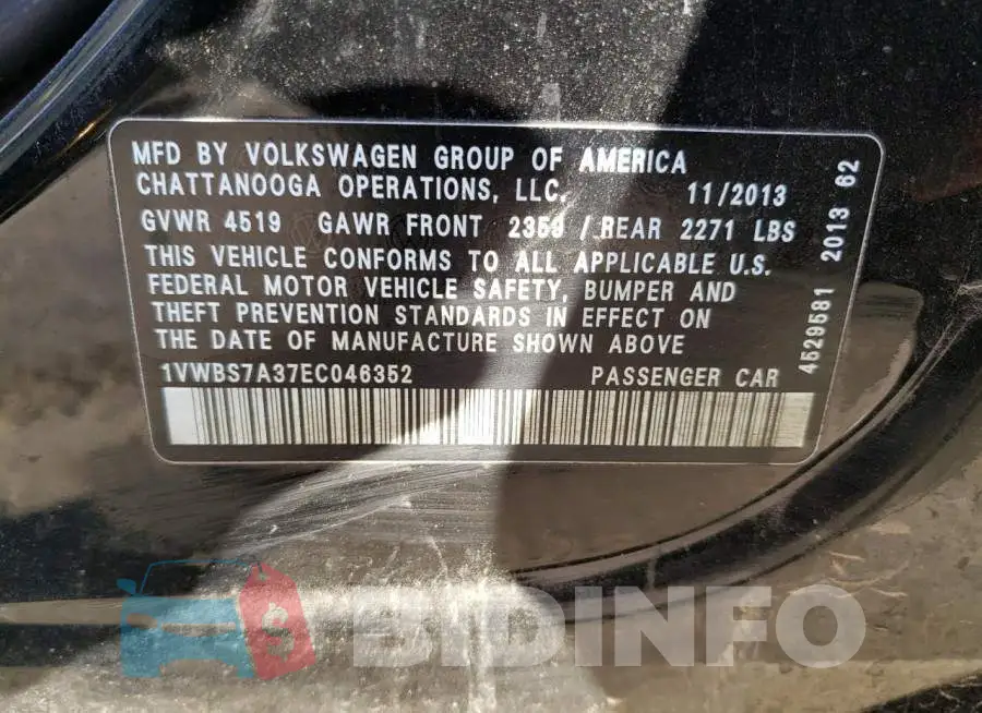 1VWBS7A37EC046352 Photo# 13