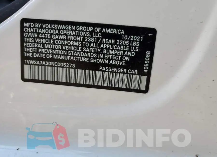 1VWSA7A30NC005273 Photo# 13