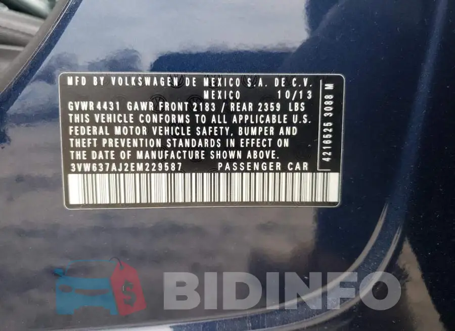 3VW637AJ2EM229587 Photo# 12