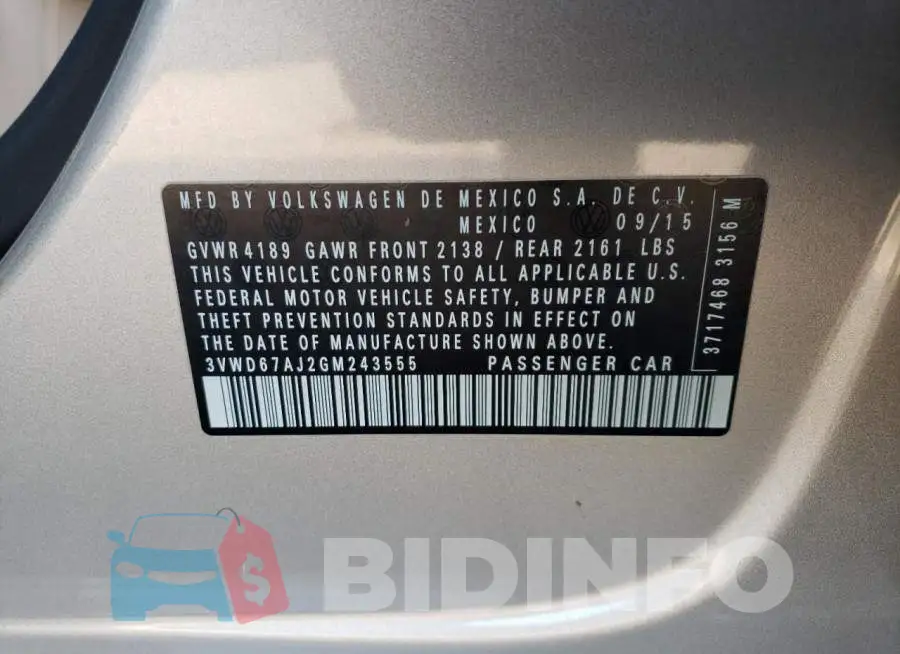 3VWD67AJ2GM243555 Photo# 13