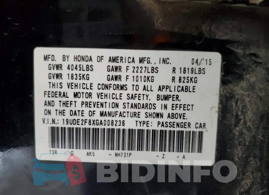19UDE2F8XGA008236 Photo# 12