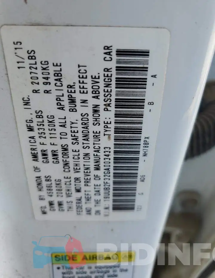 19UUB2F32GA003433 Photo# 12