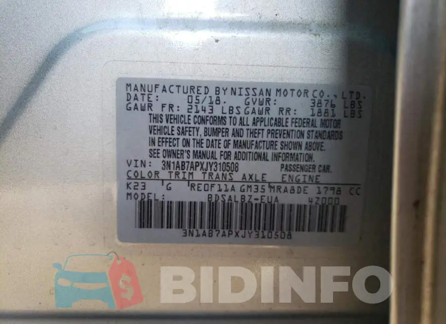 3N1AB7APXJY310508 Photo# 10