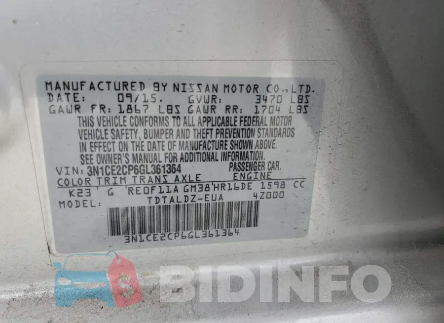 3N1CE2CP6GL361364 Photo# 12