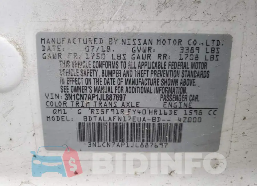3N1CN7AP1JL887697 Photo# 13