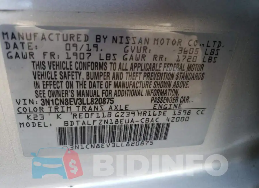 3N1CN8EV3LL820875 Photo# 12